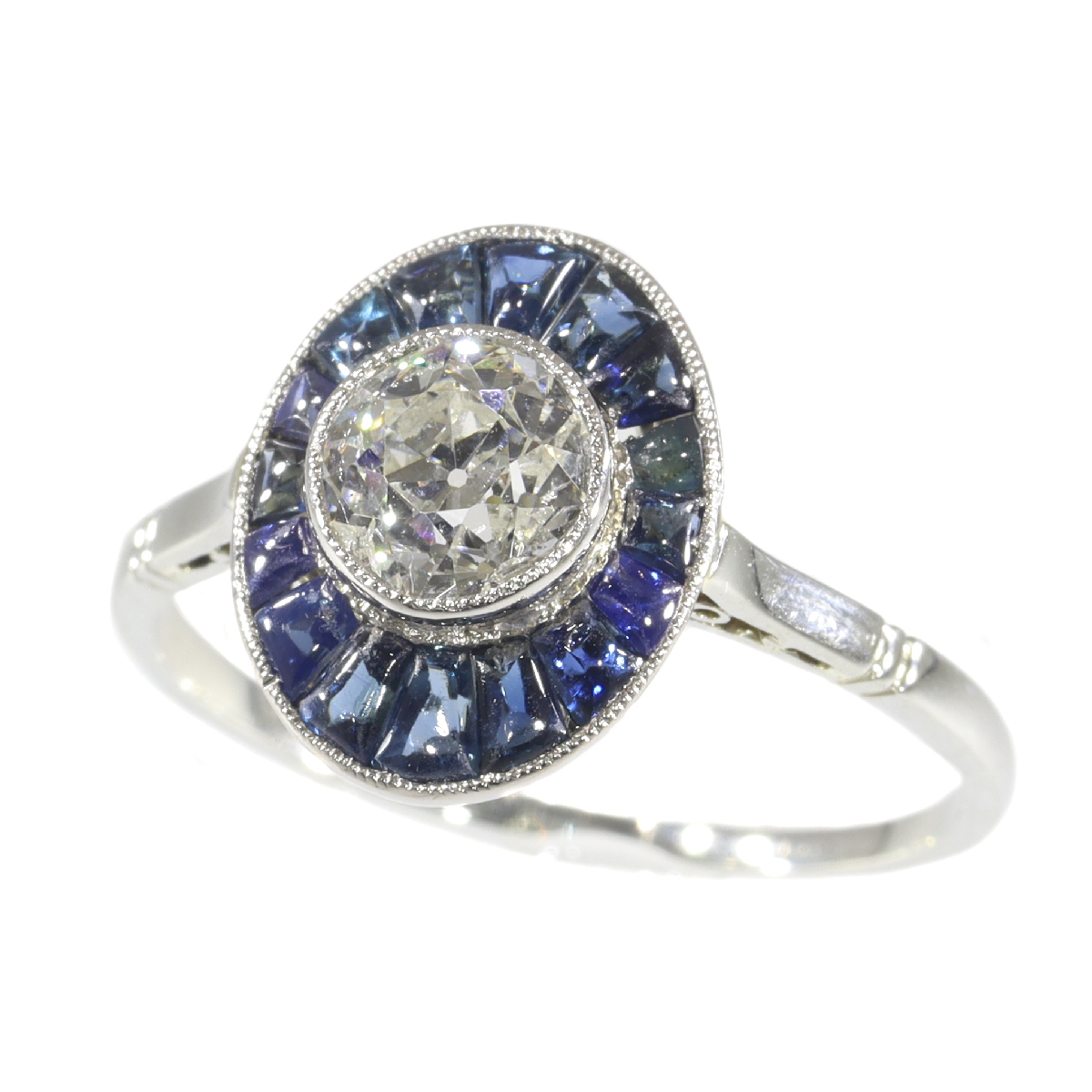 Vintage Art Deco platinum diamond sapphire engagement ring